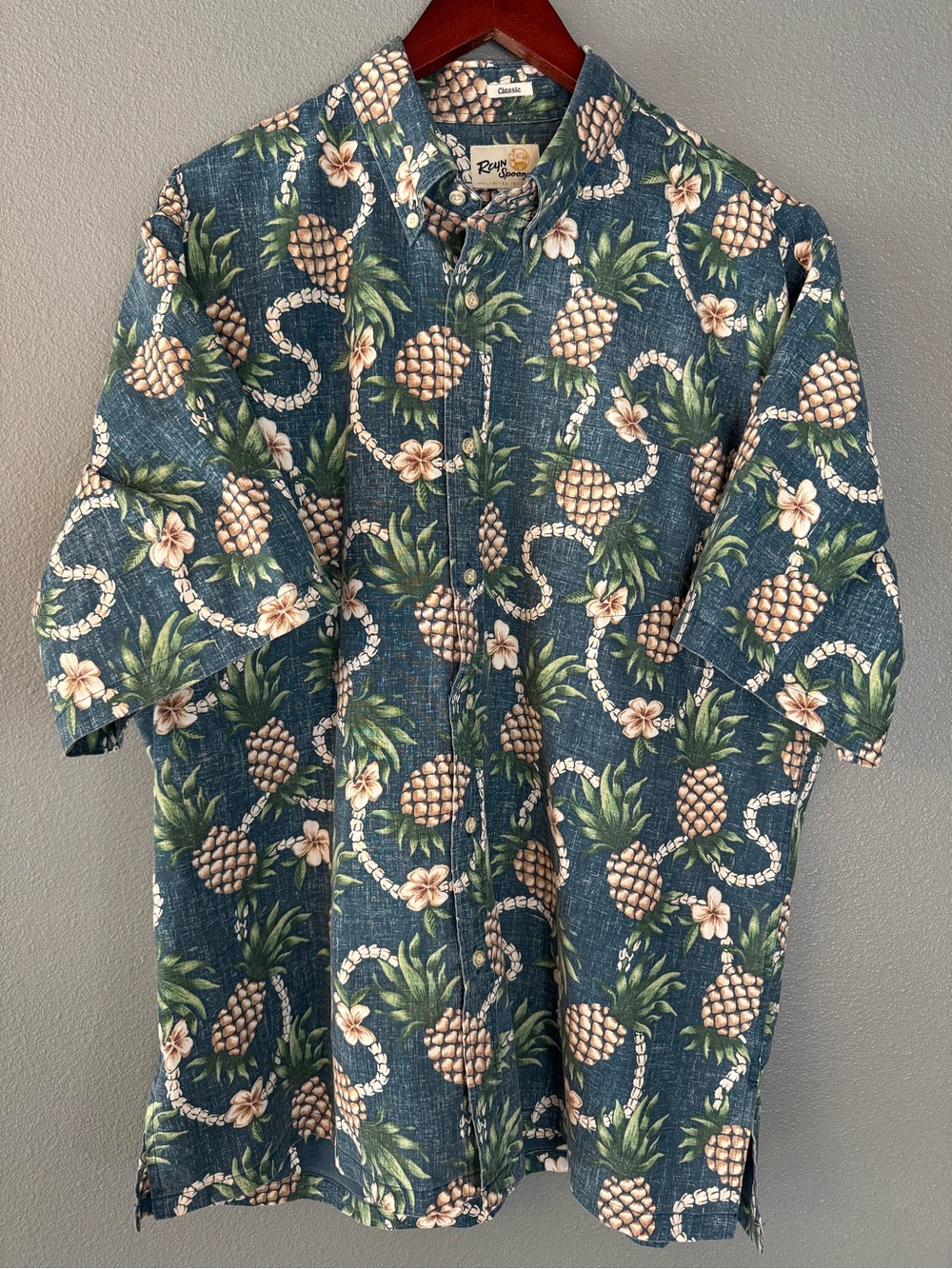 Reyn Spooner Limited Issue Hawaiian Aloha Shirt XL Blue Pineapple Button Down